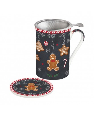 Cana din portelan cu capac si infuzor, 300 ml, Gingerbread - SIMONA'S COOKSHOP